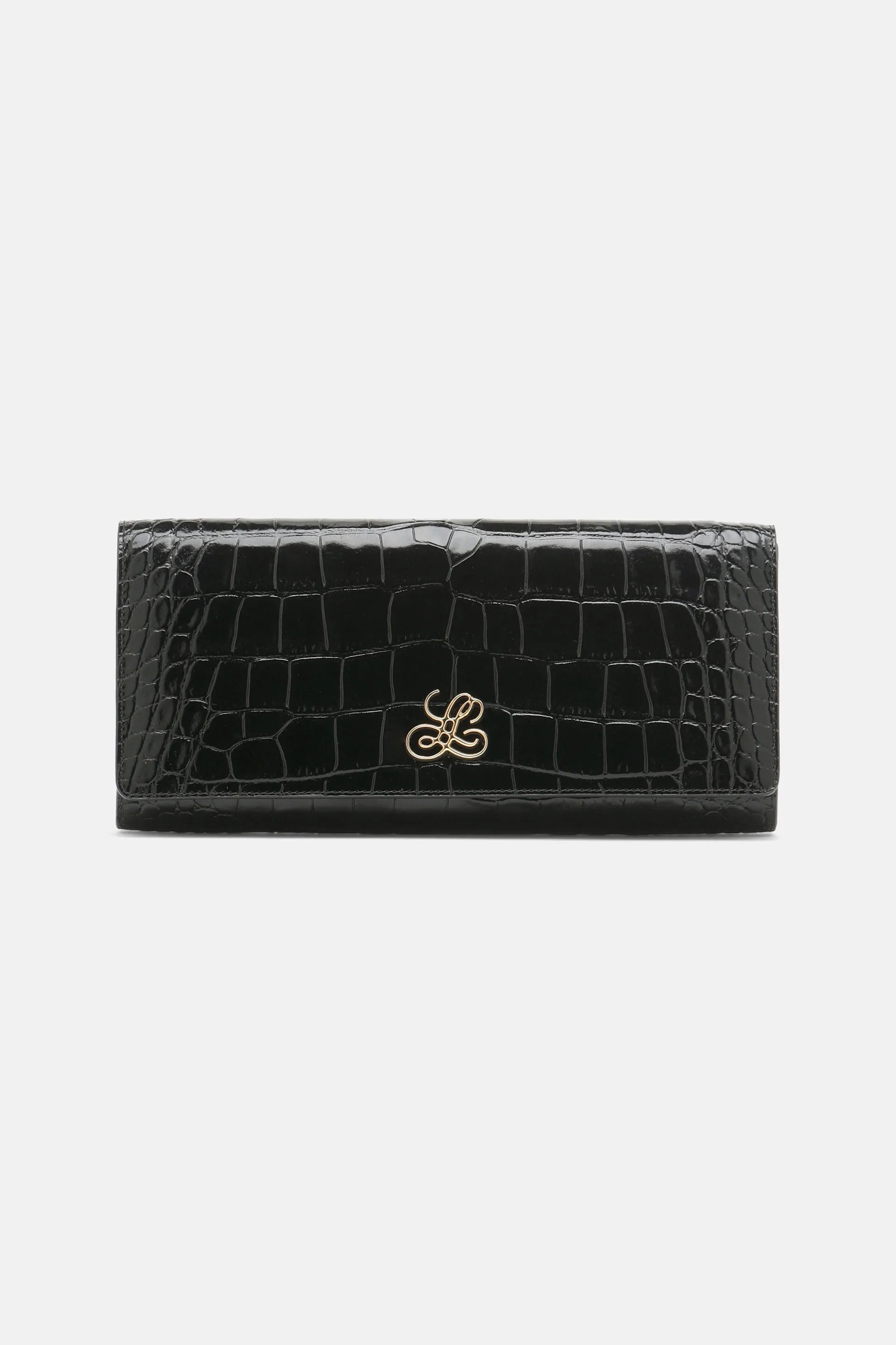 Luisa Spagnoli Nero/Oro Women Idilliaco - Crocodile-Print Leather Clutch SKU: IDILLIACO A_0101 0002 Image 01
