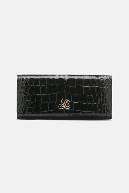 Luisa Spagnoli Nero/Oro Women Idilliaco - Crocodile-Print Leather Clutch SKU: IDILLIACO A_0101 0002 Image 01