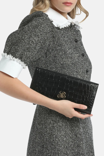 Luisa Spagnoli Nero/Oro Women Idilliaco - Crocodile-Print Leather Clutch SKU: IDILLIACO A_0101 0002 Image 02