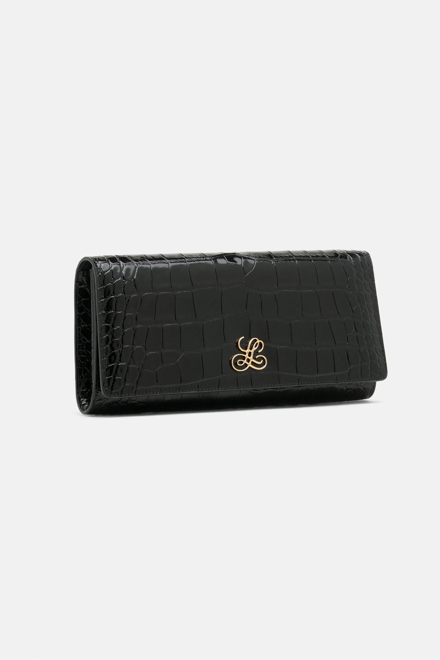 Luisa Spagnoli Nero/Oro Women Idilliaco - Crocodile-Print Leather Clutch SKU: IDILLIACO A_0101 0002 Image 04