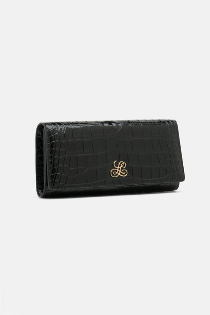 Luisa Spagnoli Nero/Oro Women Idilliaco - Crocodile-Print Leather Clutch SKU: IDILLIACO A_0101 0002 Image 04