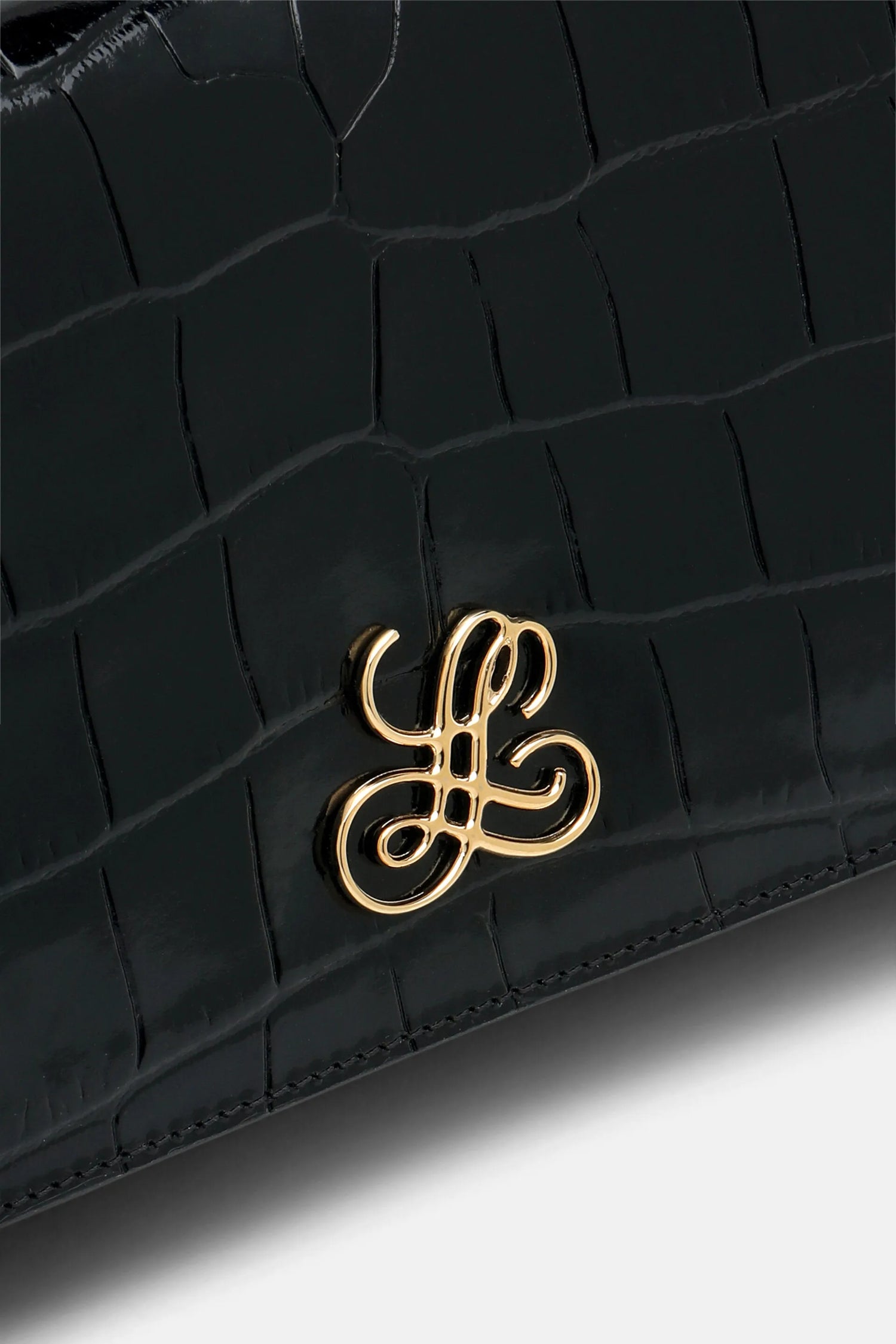 Luisa Spagnoli Nero/Oro Women Idilliaco - Crocodile-Print Leather Clutch SKU: IDILLIACO A_0101 0002 Image 05