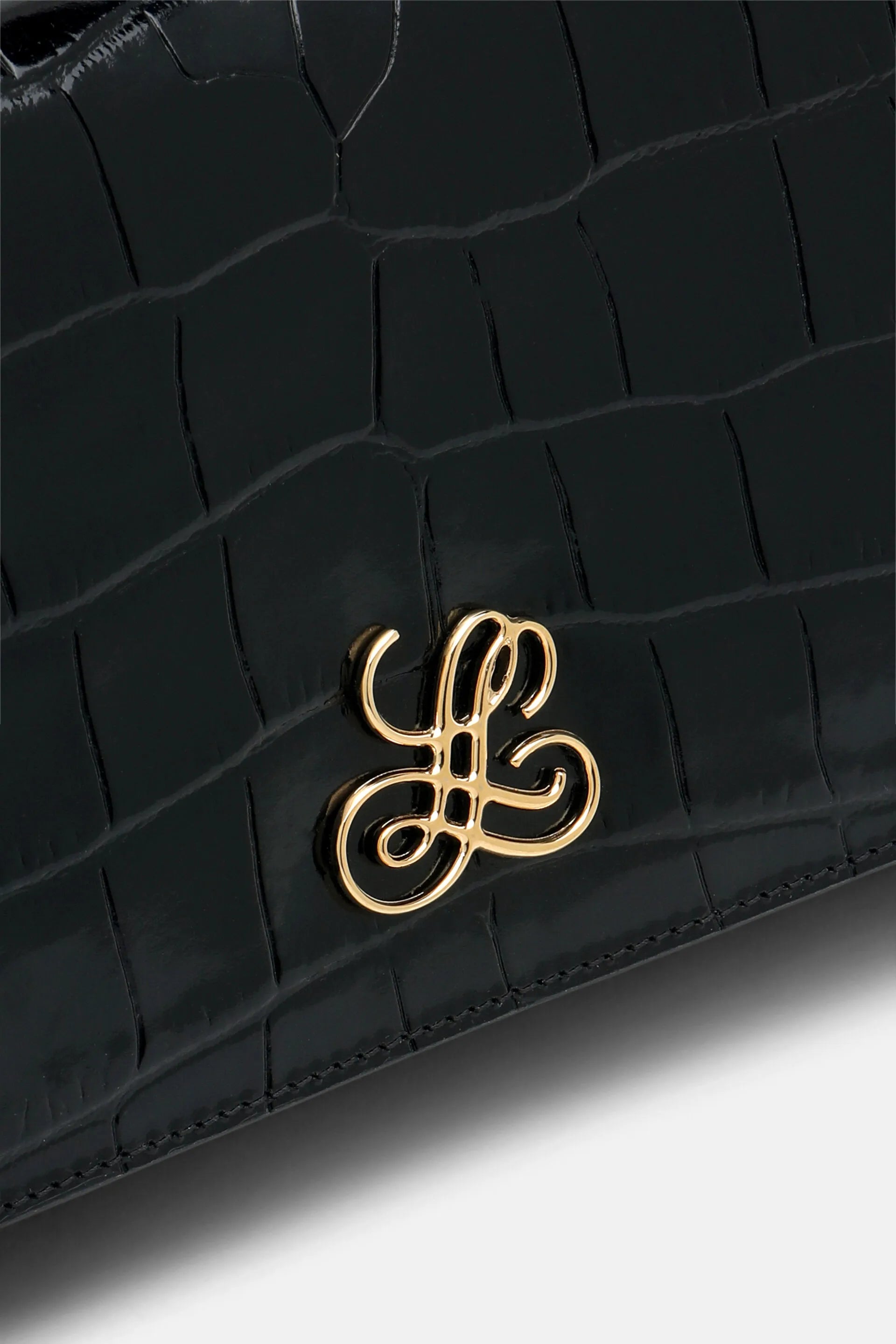 Luisa Spagnoli Nero/Oro Women Idilliaco - Crocodile-Print Leather Clutch SKU: IDILLIACO A_0101 0002 Image 05