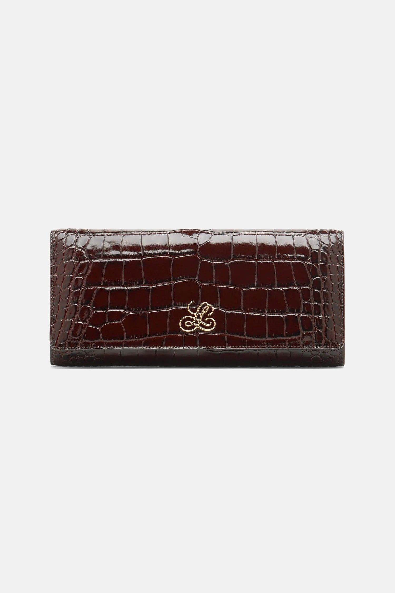 Luisa Spagnoli Cioccolato/Oro Women Idilliaco - Crocodile-Print Leather Clutch SKU: IDILLIACO A_0986 0002 Image 01
