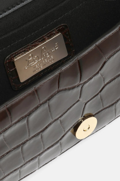 Luisa Spagnoli Cioccolato/Oro Women Idilliaco - Crocodile-Print Leather Clutch SKU: IDILLIACO A_0986 0002 Image 06