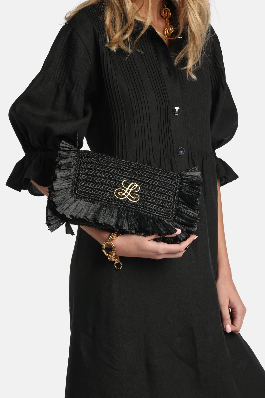 Luisa Spagnoli Nero/Oro Satinato Women Ili - Fringed Clutch SKU: ILI_0101 0018 Image 02
