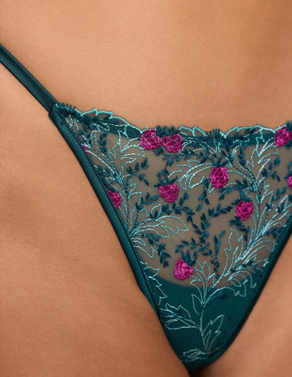 Yamamay_Dark Green_Satin and Tulle Thong with Embroidery Ð Berry_IPED183008_121_05