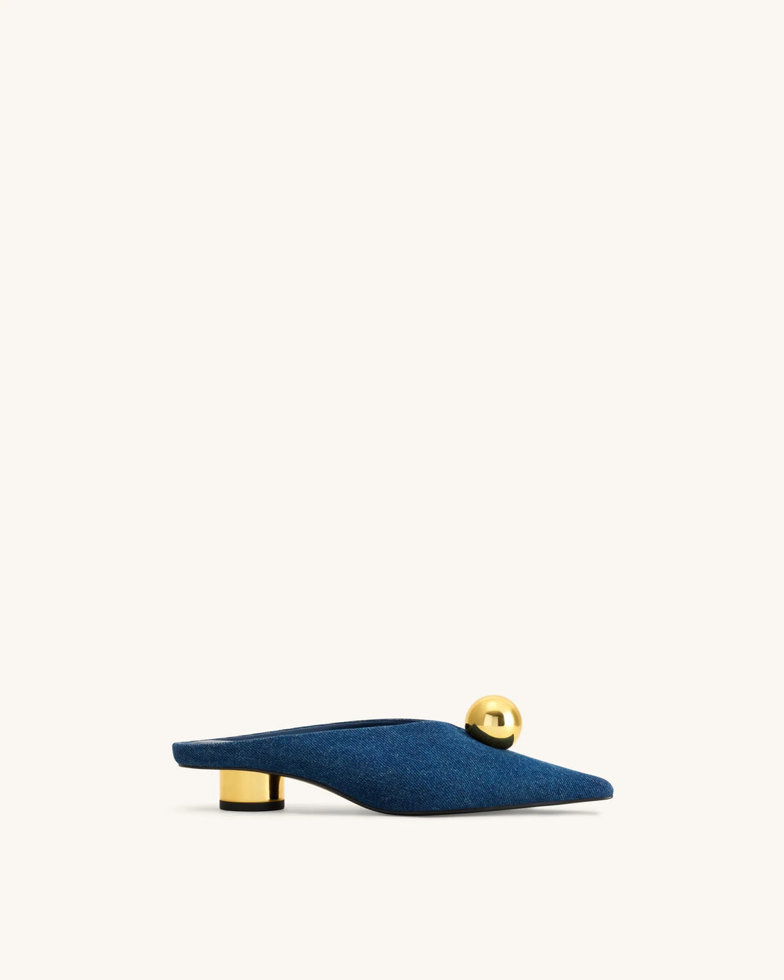 JW Pei Denim Blue Women Helena Gold Sphere Pointed Toe Mules SKU: J3120505X003-5_Denim Blue Image 01