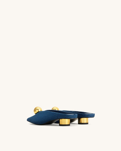 JW Pei Denim Blue Women Helena Gold Sphere Pointed Toe Mules SKU: J3120505X003-5_Denim Blue Image 04