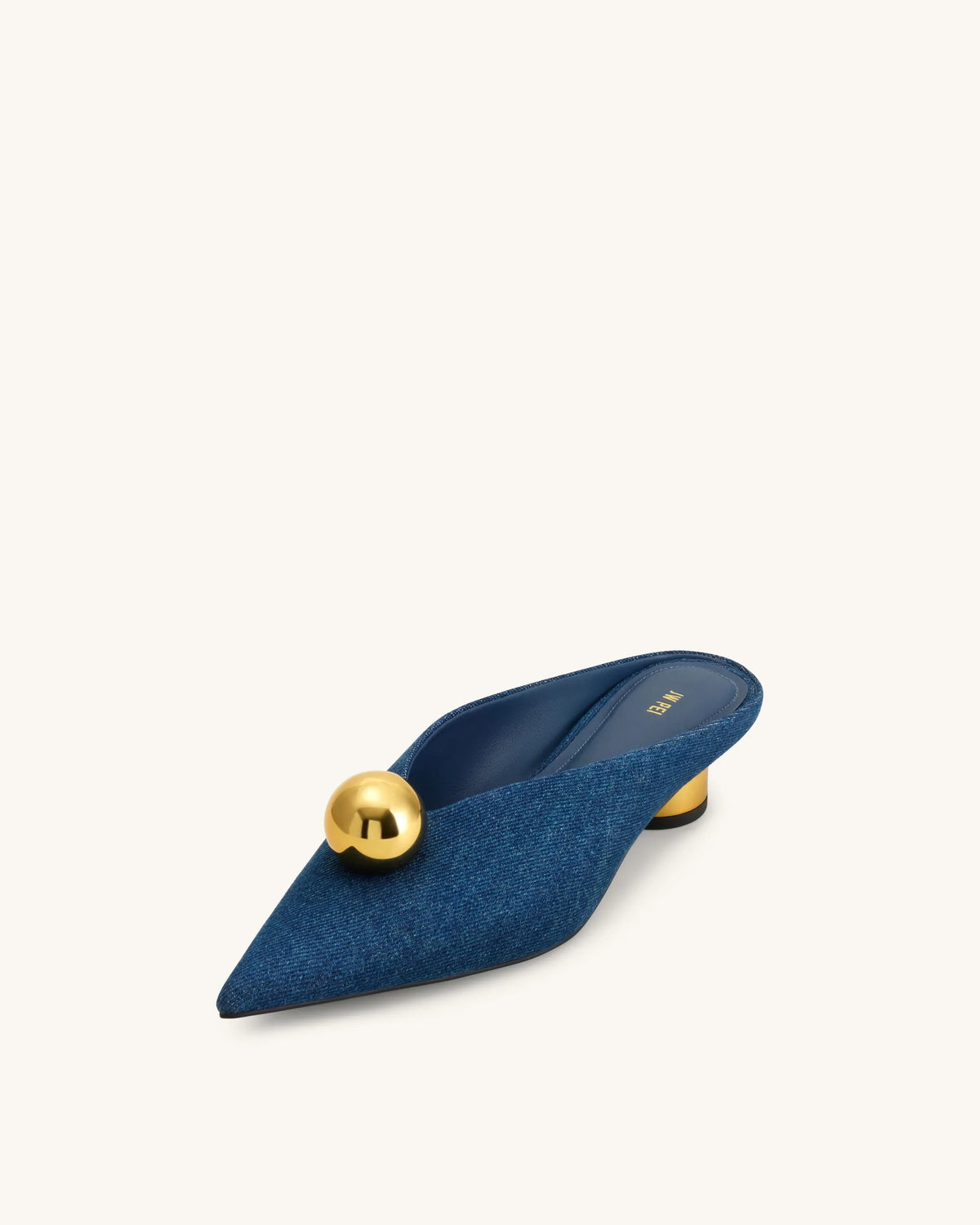 JW Pei Denim Blue Women Helena Gold Sphere Pointed Toe Mules SKU: J3120505X003-5_Denim Blue Image 06