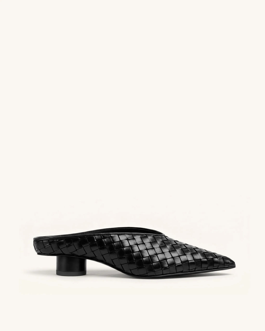 JW Pei Black Women Helena Woven Textured Pointed Toe Mules SKU: J3120505X006-1_Black Image 01