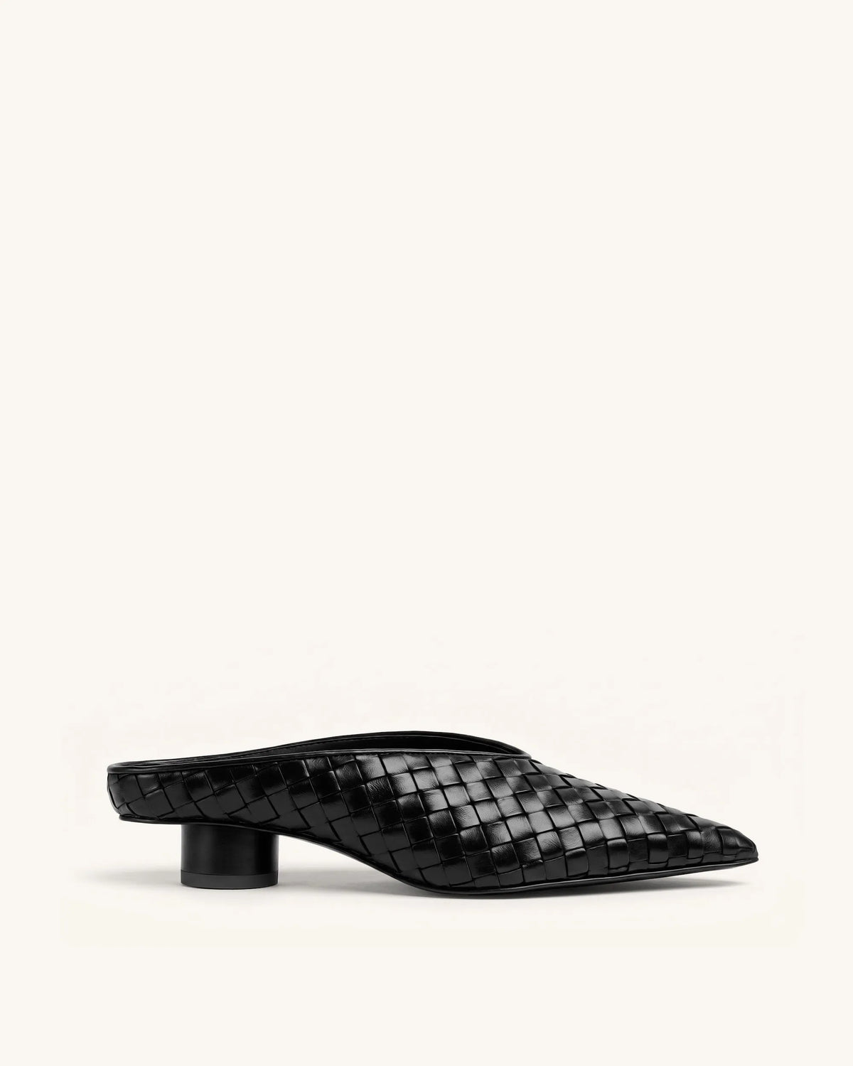JW Pei Black Women Helena Woven Textured Pointed Toe Mules SKU: J3120505X006-1_Black Image 01