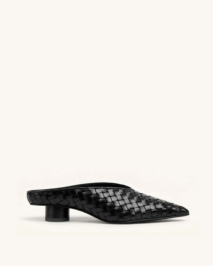 JW Pei Black Women Helena Woven Textured Pointed Toe Mules SKU: J3120505X006-1_Black Image 01