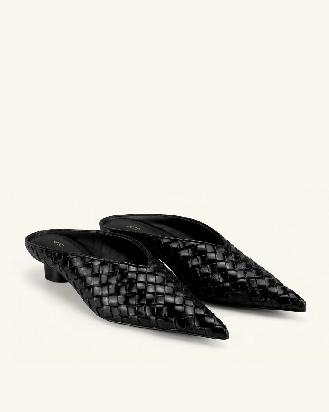 JW Pei Black Women Helena Woven Textured Pointed Toe Mules SKU: J3120505X006-1_Black Image 02
