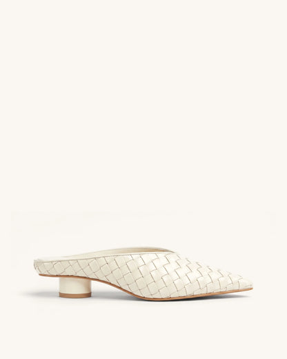 JW Pei Beige Women Helena Woven Textured Pointed Toe Mules SKU: J3120505X006-2_Beige Image 01
