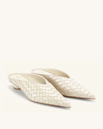 JW Pei Beige Women Helena Woven Textured Pointed Toe Mules SKU: J3120505X006-2_Beige Image 02