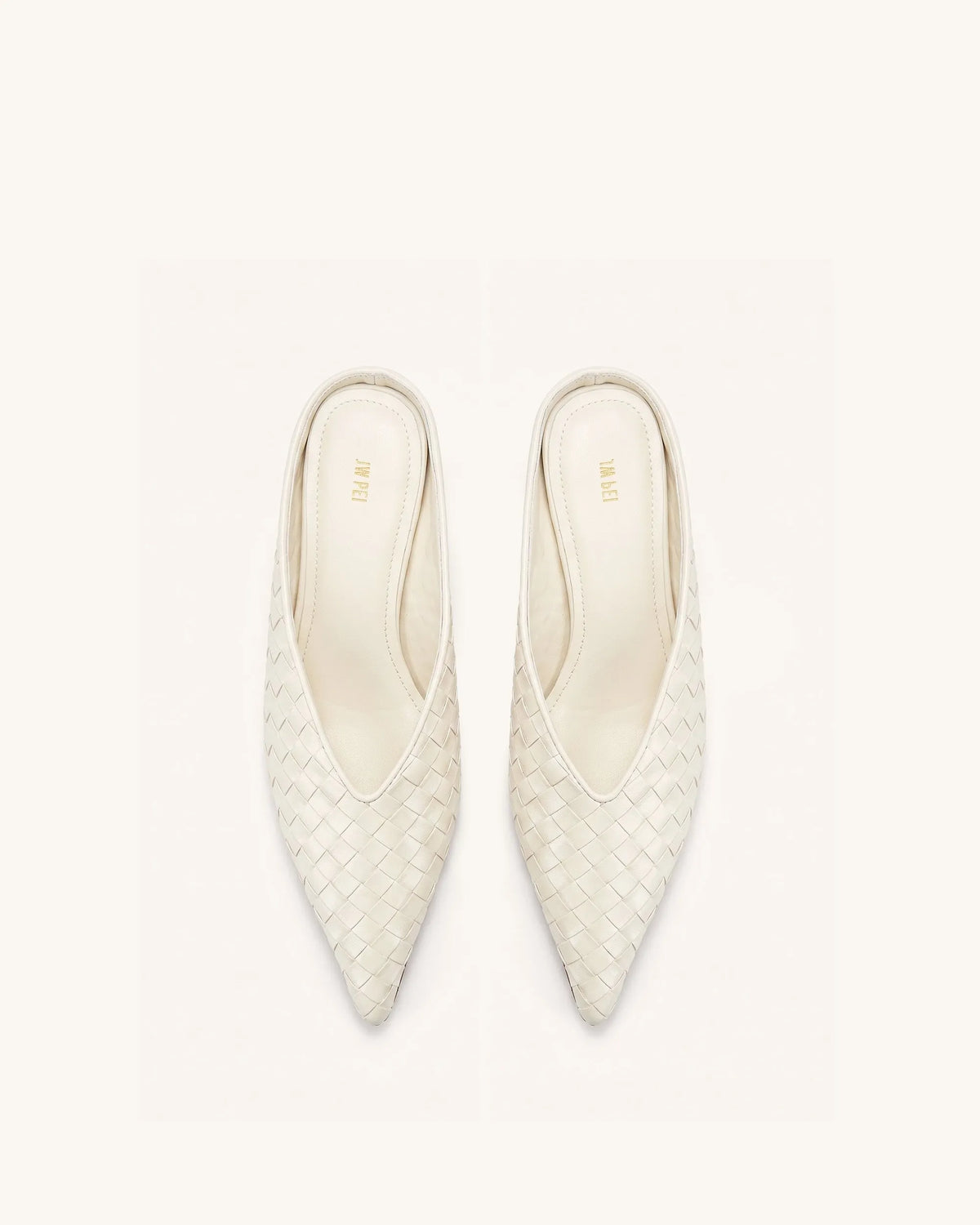 JW Pei Beige Women Helena Woven Textured Pointed Toe Mules SKU: J3120505X006-2_Beige Image 03