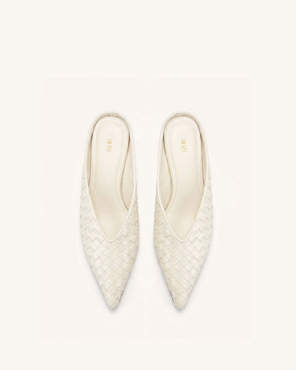 JW Pei Beige Women Helena Woven Textured Pointed Toe Mules SKU: J3120505X006-2_Beige Image 03