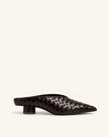 JW Pei Burgundy Women Helena Woven Textured Pointed Toe Mules SKU: J3120505X006-4_Burgundy Image 01