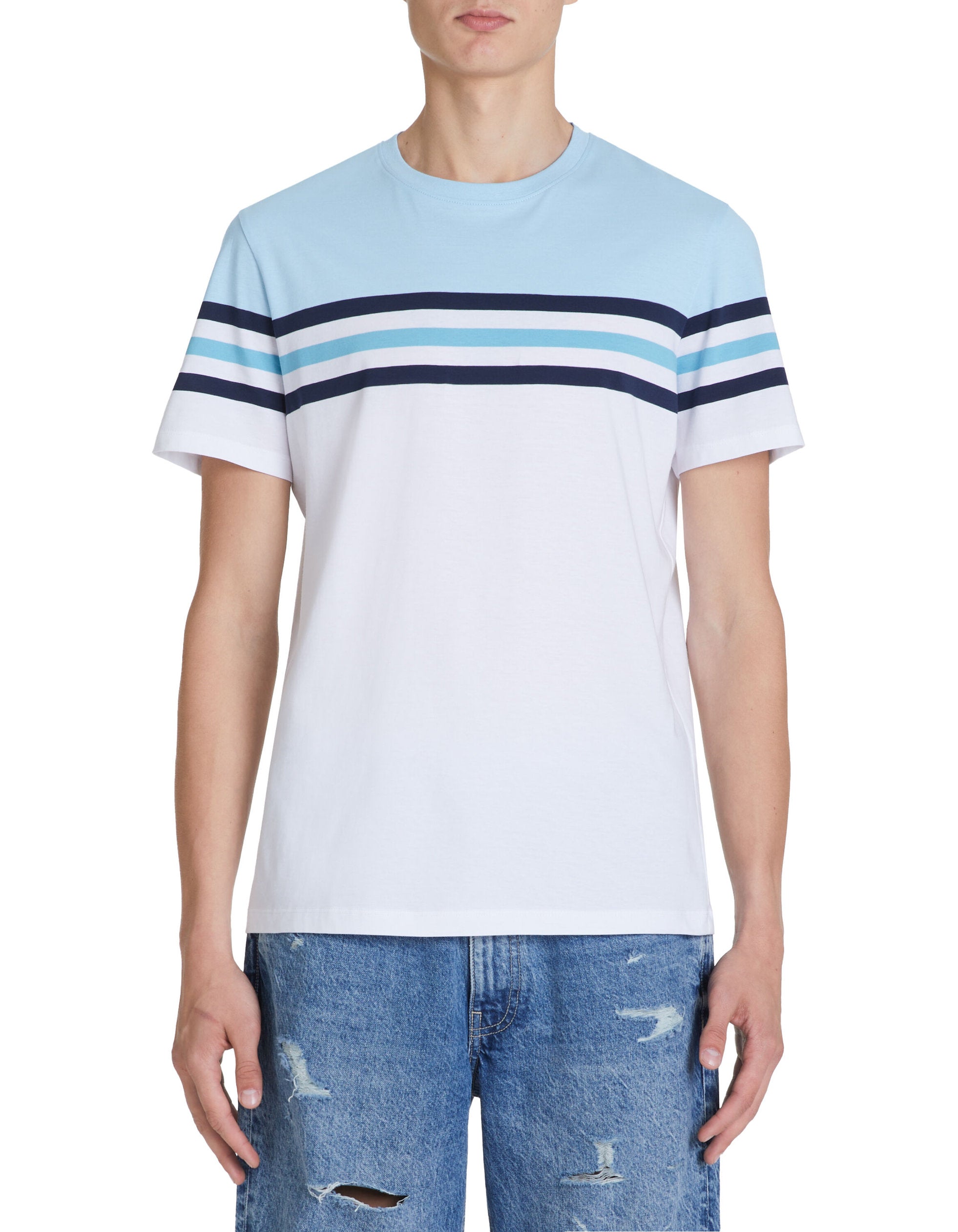 100% Cotton Straight Crew Neck T-Shirt - Light Blue_02