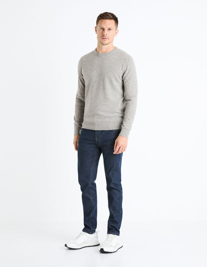 100% Cashmere Round Neck Sweater - Heather Gray_03