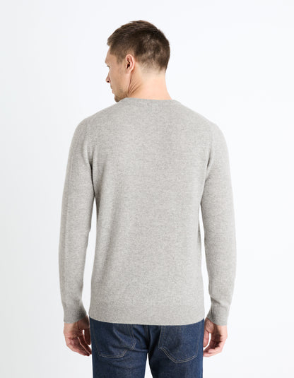 100% Cashmere Round Neck Sweater - Heather Gray_04