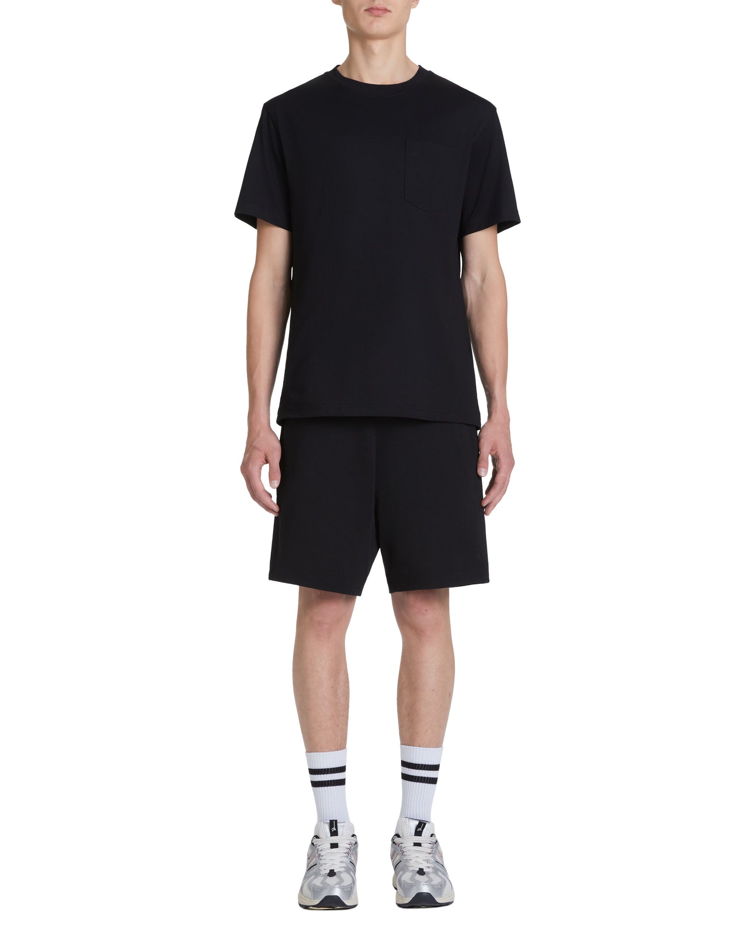 Cotton Blend Boxy Crew Neck T-Shirt - Black_03