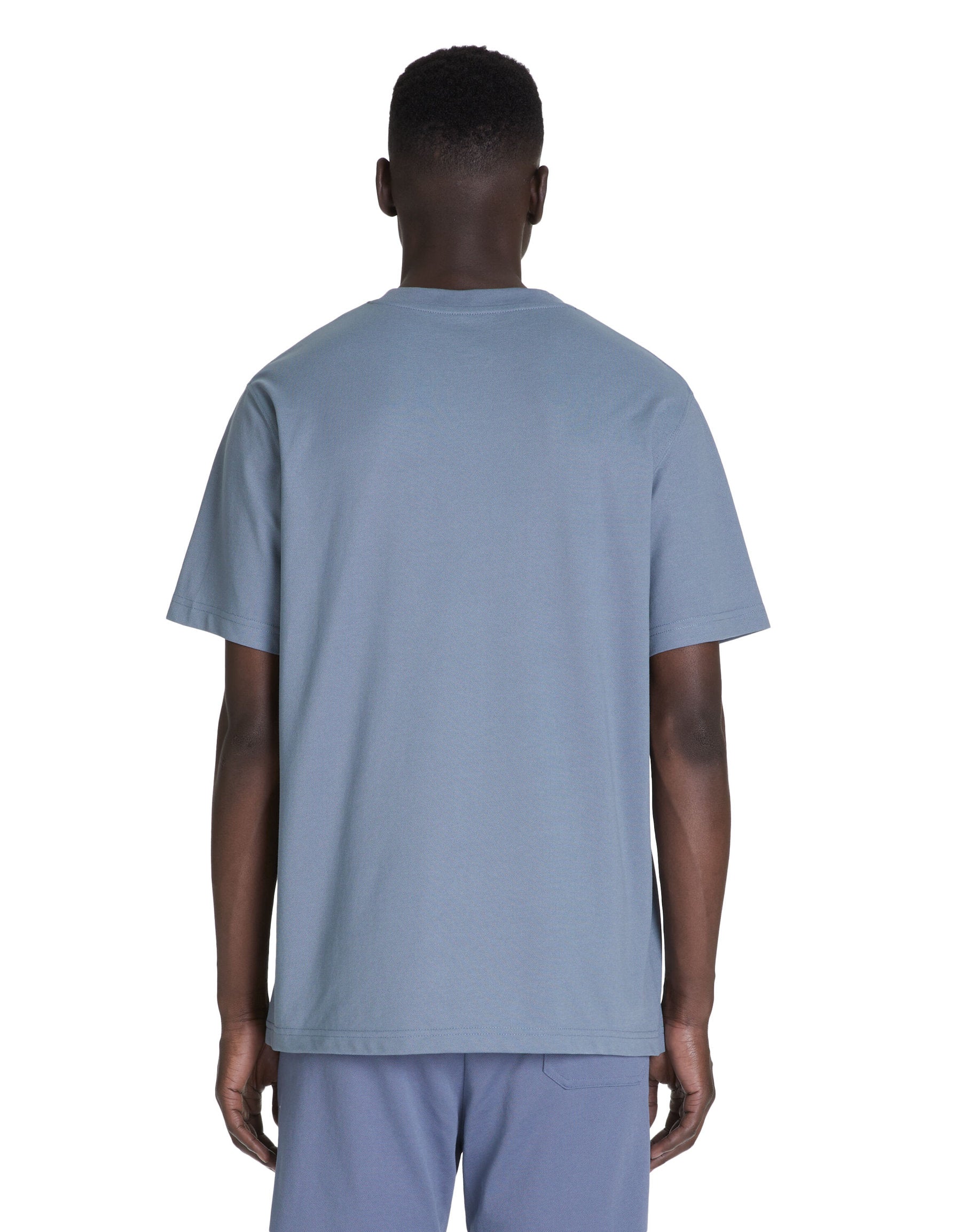 Cotton Blend Boxy Crew Neck T-Shirt - Blue_04