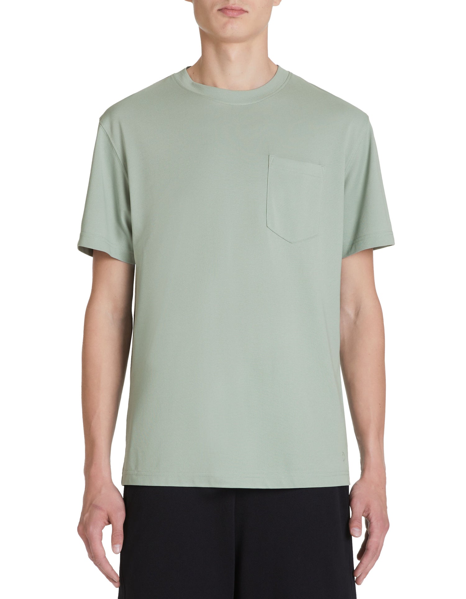 Cotton Blend Boxy Crew Neck T-Shirt - Sage Green_02