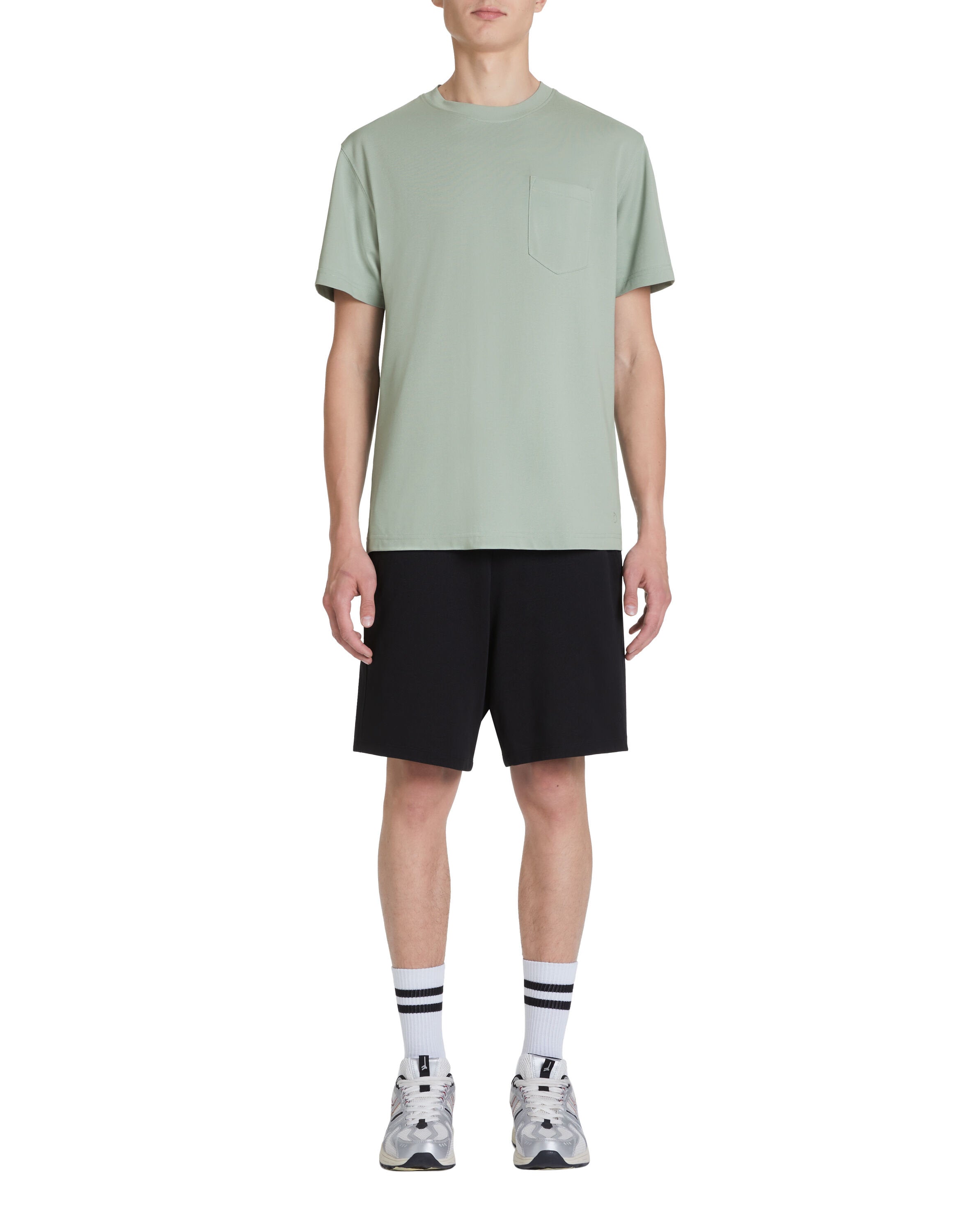 Cotton Blend Boxy Crew Neck T-Shirt - Sage Green_03