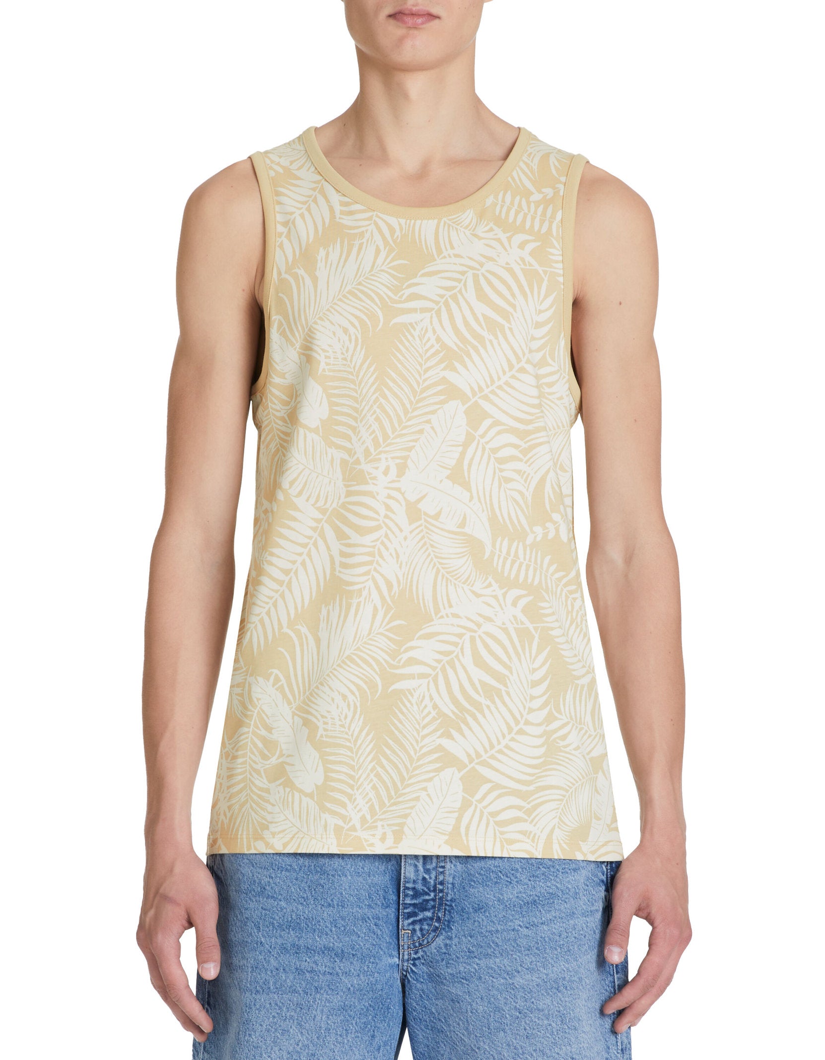 Cotton Crew Neck Tank Top - Beige_02