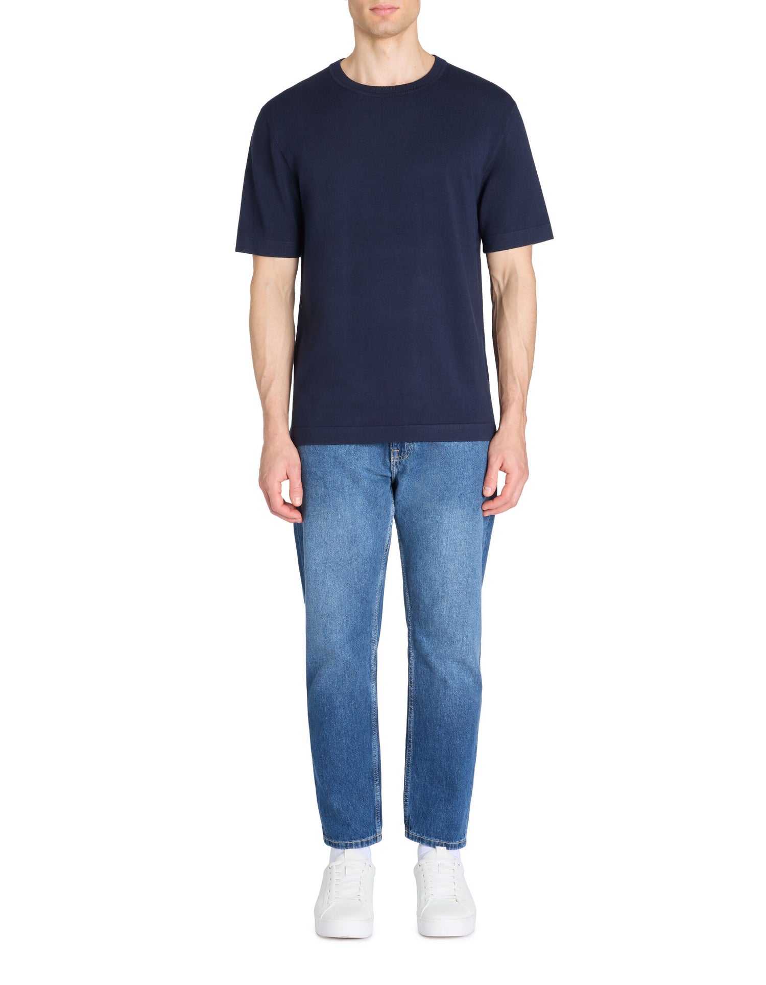 Celio_Navy 100% Cotton Round-Neck Boxy T-Shirt_JEHINATA_NAVY_01