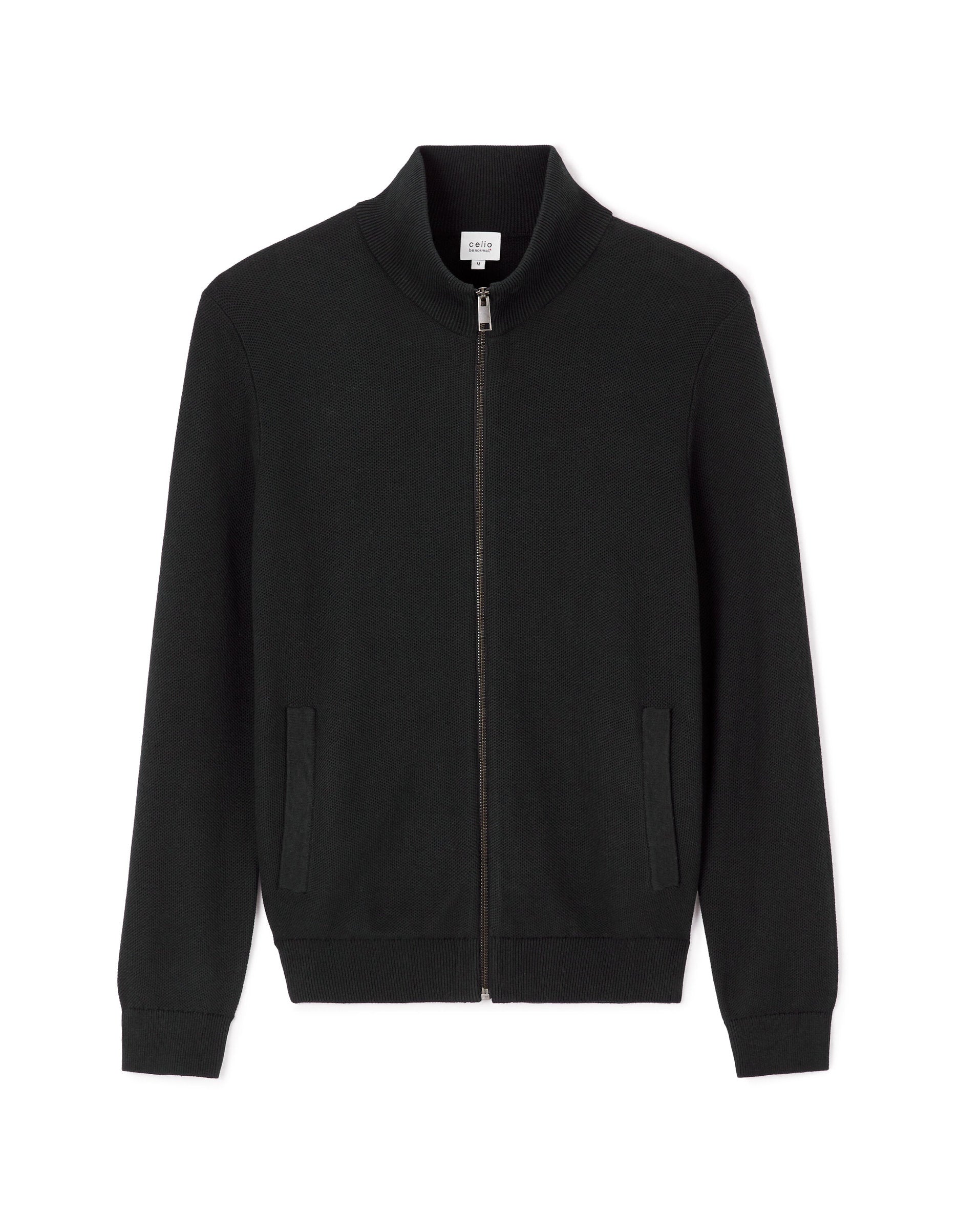 Celio_Black 100% Cotton Stand-Up Neck Cardigan_JELIMZIP_BLACK_06
