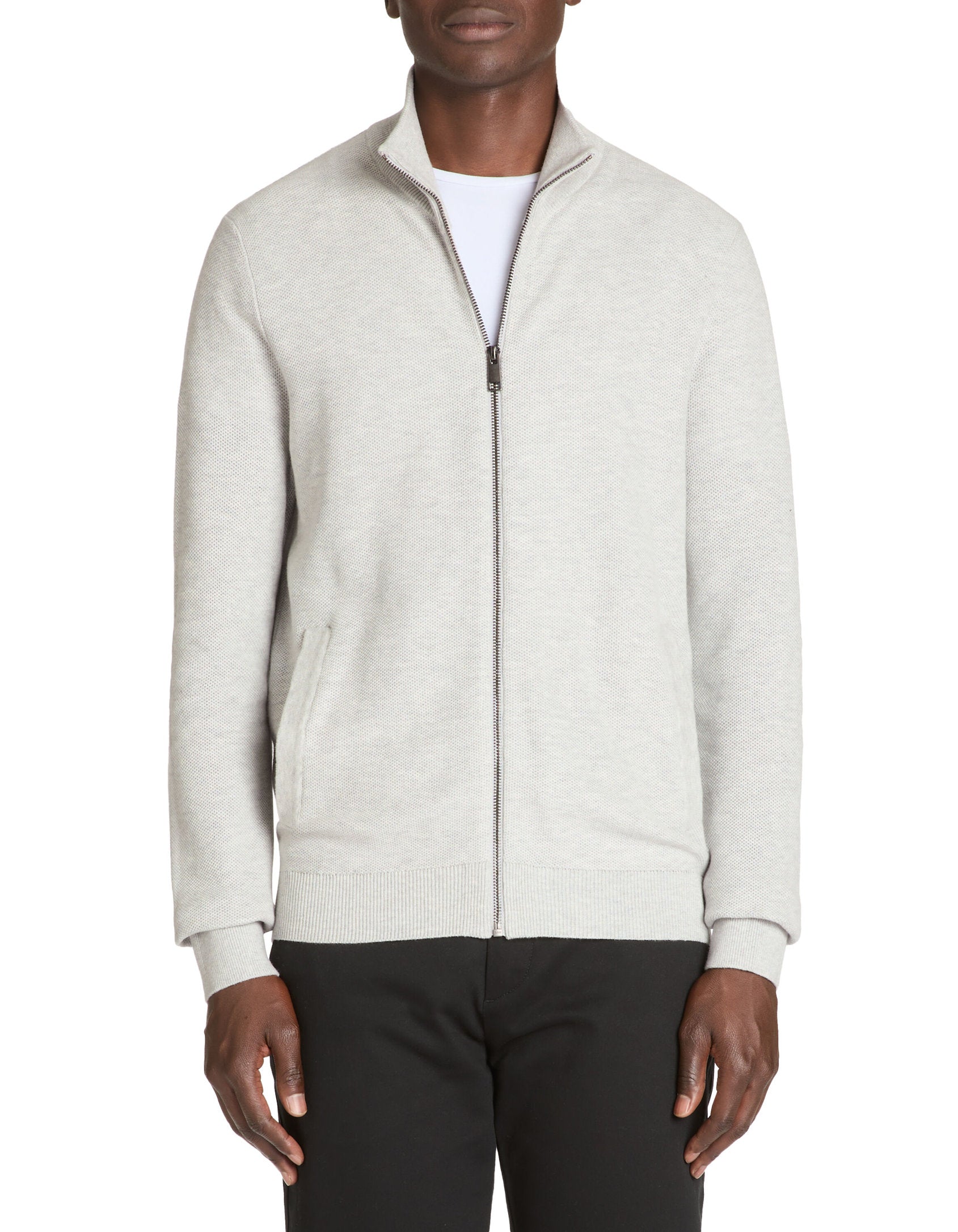 Celio_Heather Grey 100% Cotton Stand-Up Neck Cardigan_JELIMZIP_GREY MEL_01
