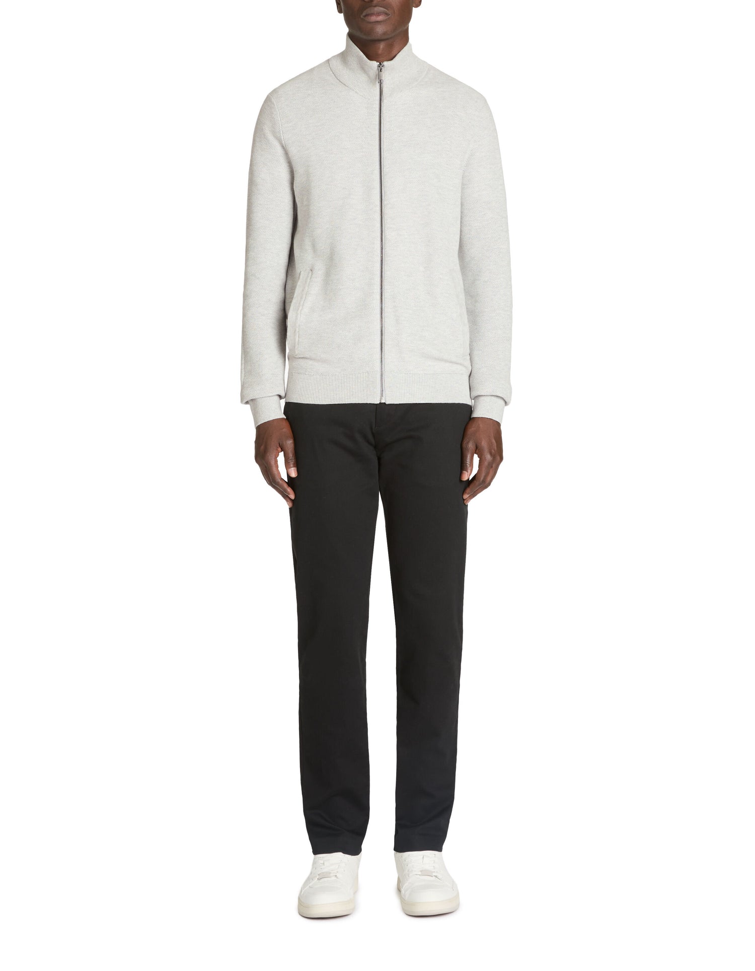 Celio_Heather Grey 100% Cotton Stand-Up Neck Cardigan_JELIMZIP_GREY MEL_02