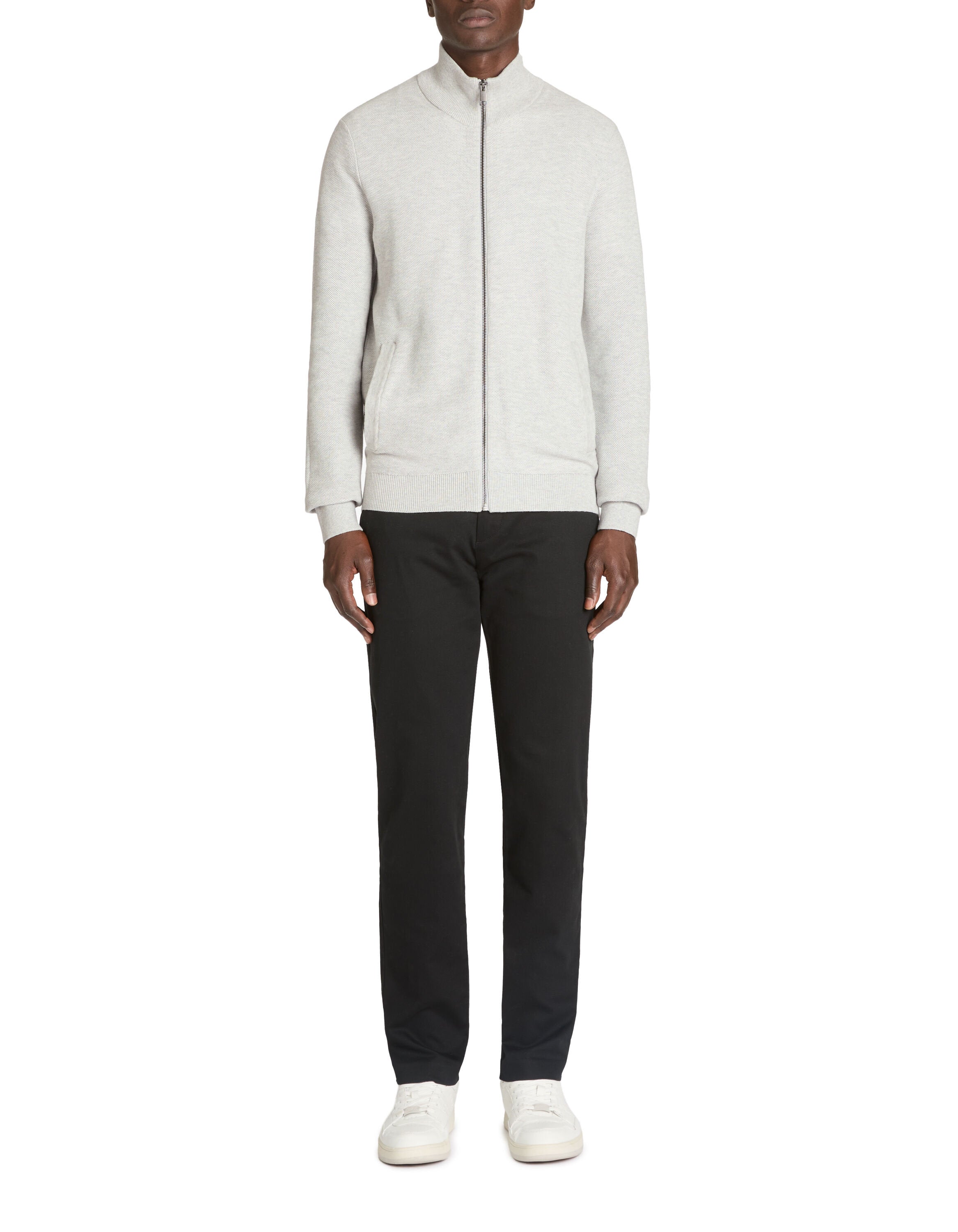 Celio_Heather Grey 100% Cotton Stand-Up Neck Cardigan_JELIMZIP_GREY MEL_02