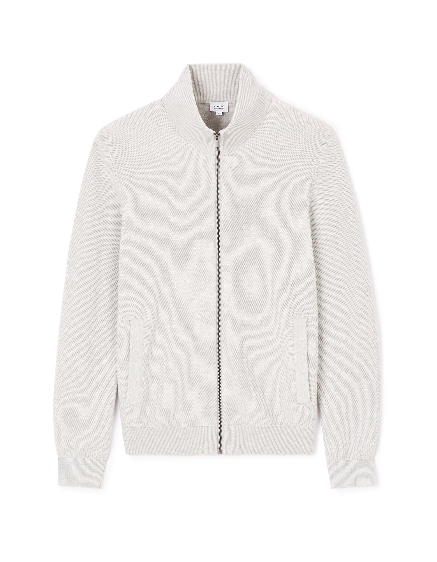 Celio_Heather Grey 100% Cotton Stand-Up Neck Cardigan_JELIMZIP_GREY MEL_04