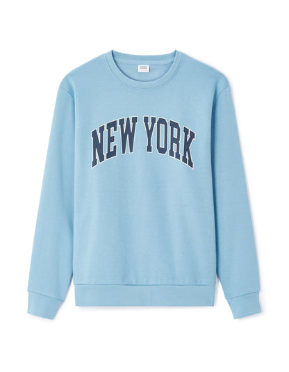 Cotton Blend Crew Neck Sweatshirt - Light Blue_01