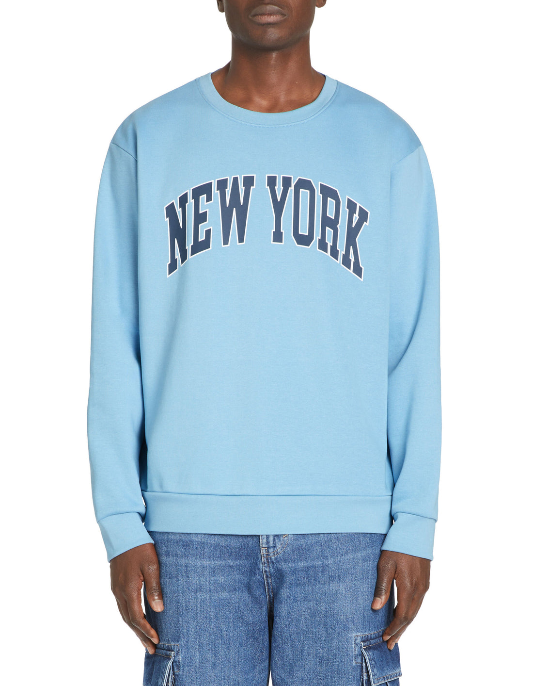 Cotton Blend Crew Neck Sweatshirt - Light Blue_02