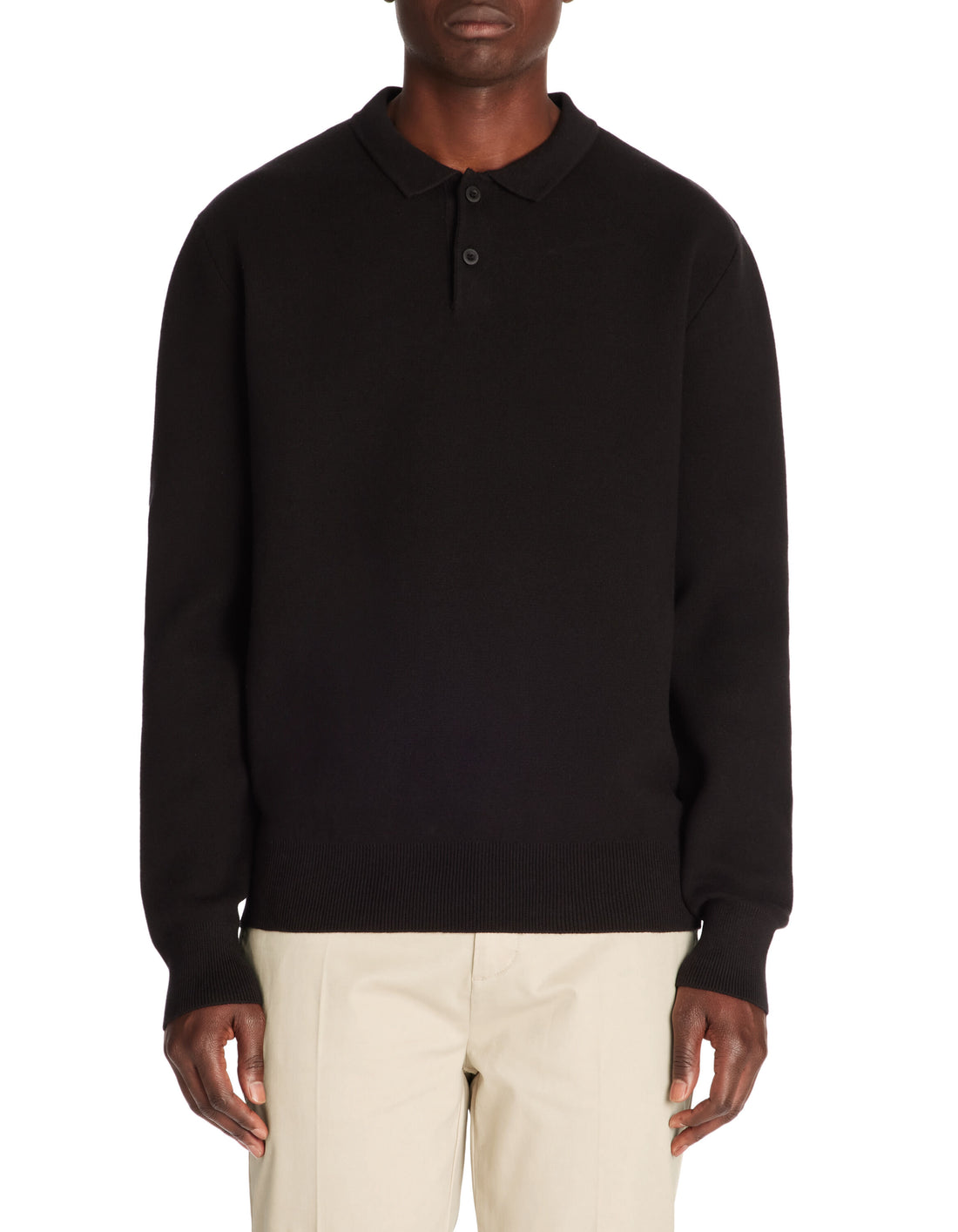 Celio_Black Relaxed Cotton-Blend Polo Shirt with Long Sleeves_JEPOCLO_BLACK_01