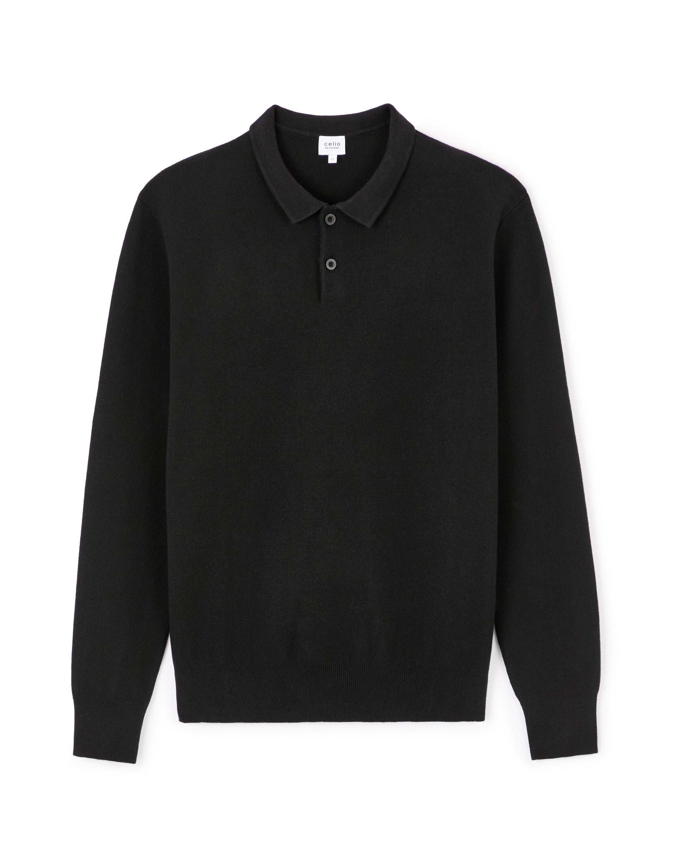 Celio_Black Relaxed Cotton-Blend Polo Shirt with Long Sleeves_JEPOCLO_BLACK_04