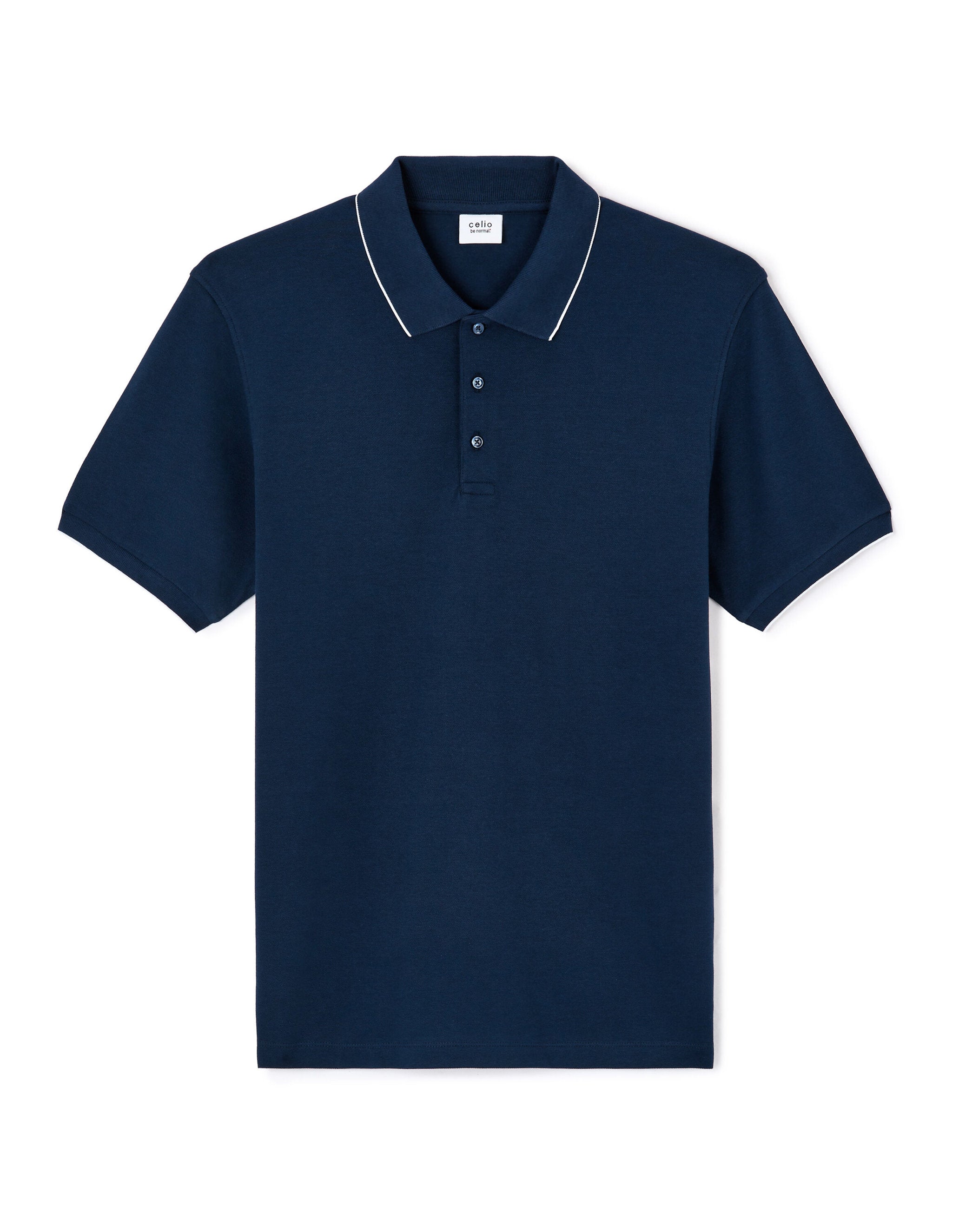 Regular Cotton Pique Polo Shirt - Navy_01