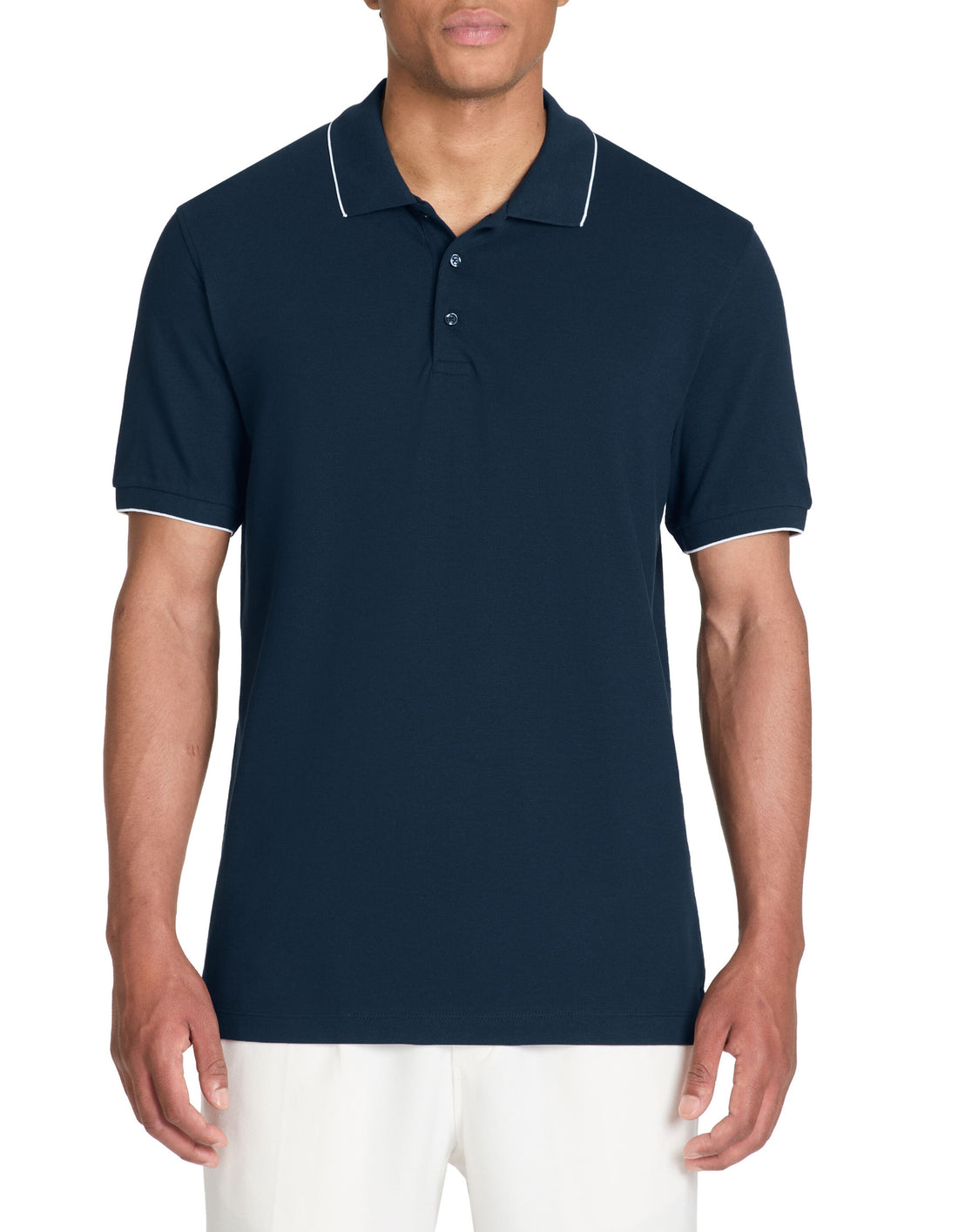 Regular Cotton Pique Polo Shirt - Navy_02