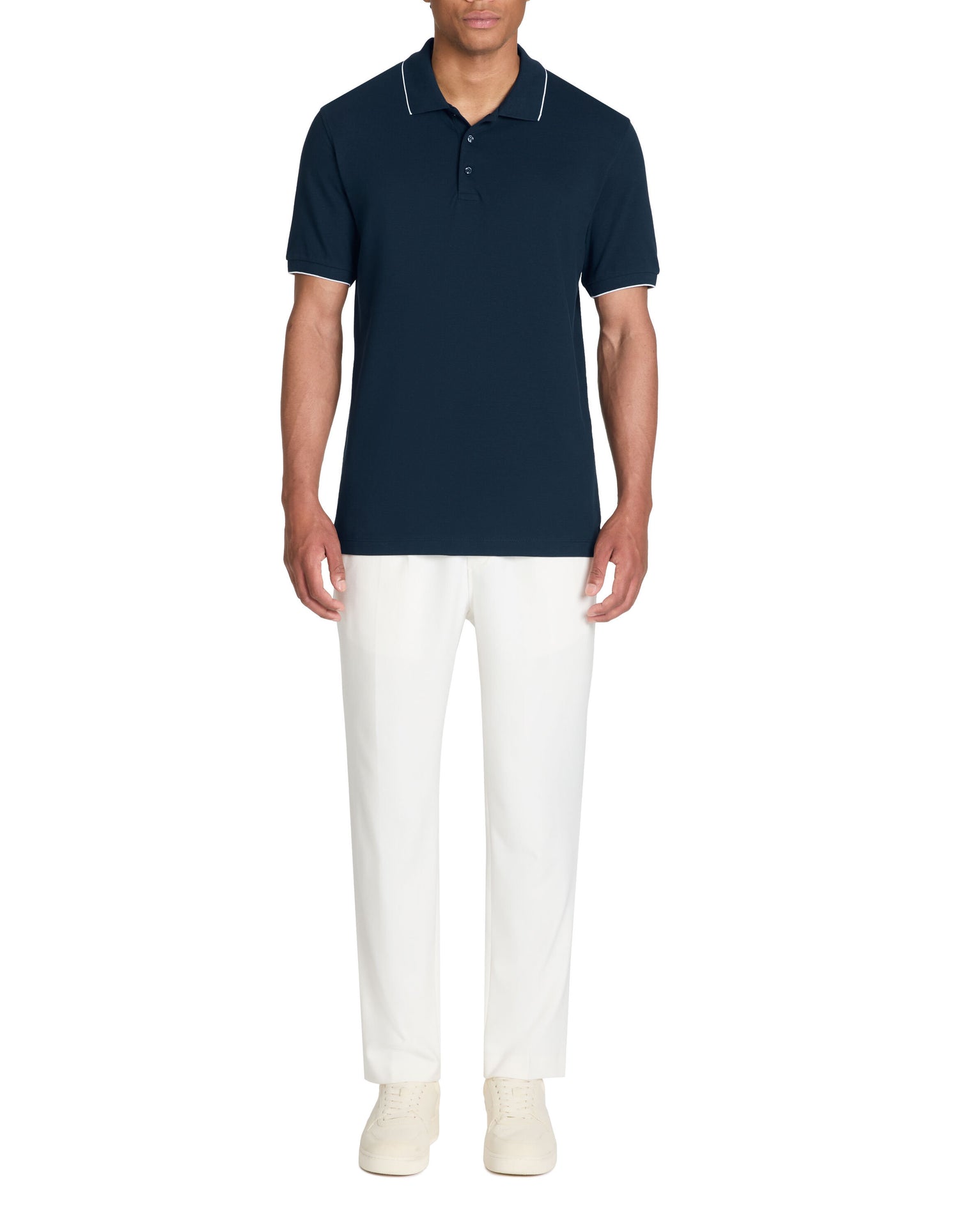 Regular Cotton Pique Polo Shirt - Navy_03