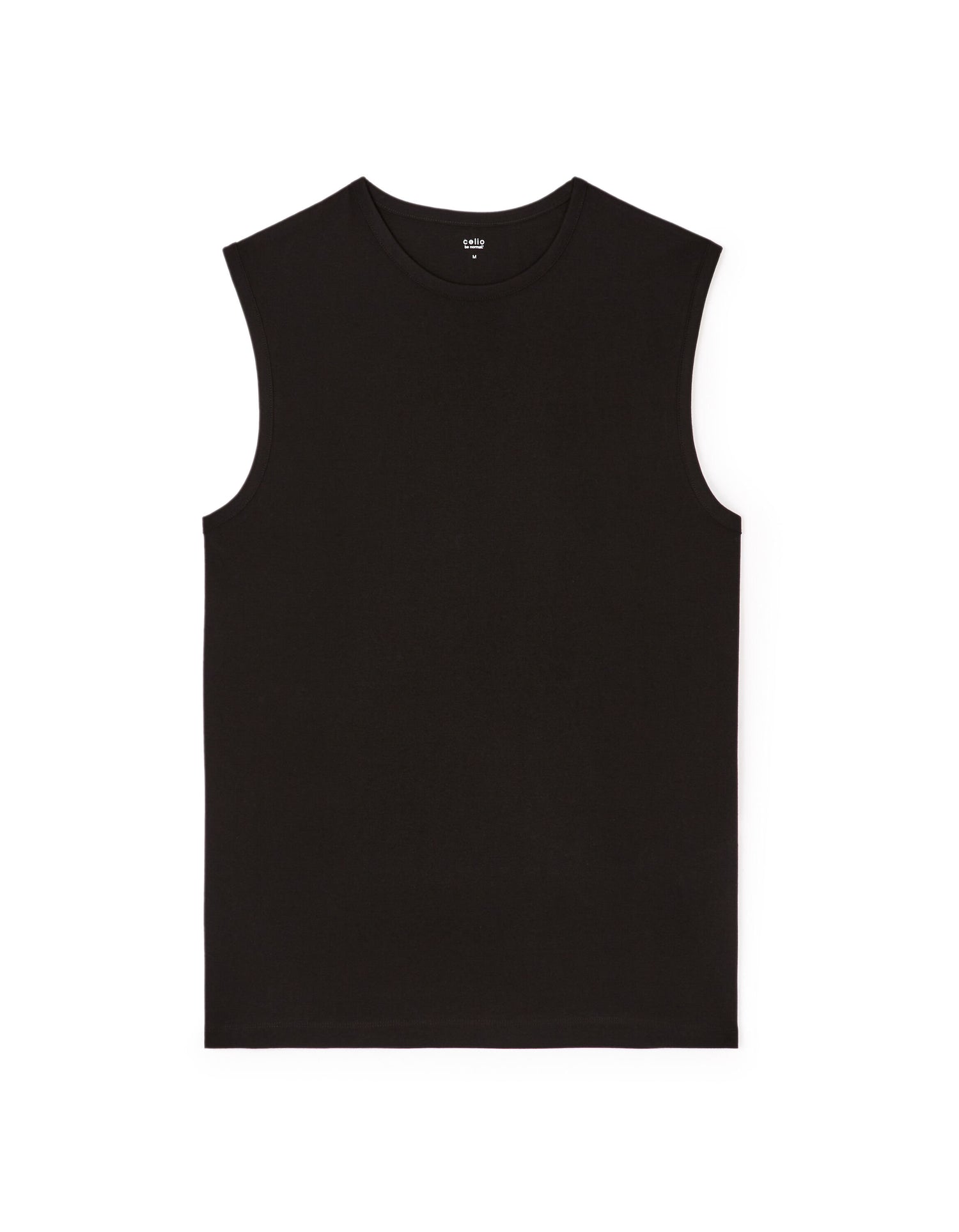 Cotton Crew Neck Tank Top - Black_01