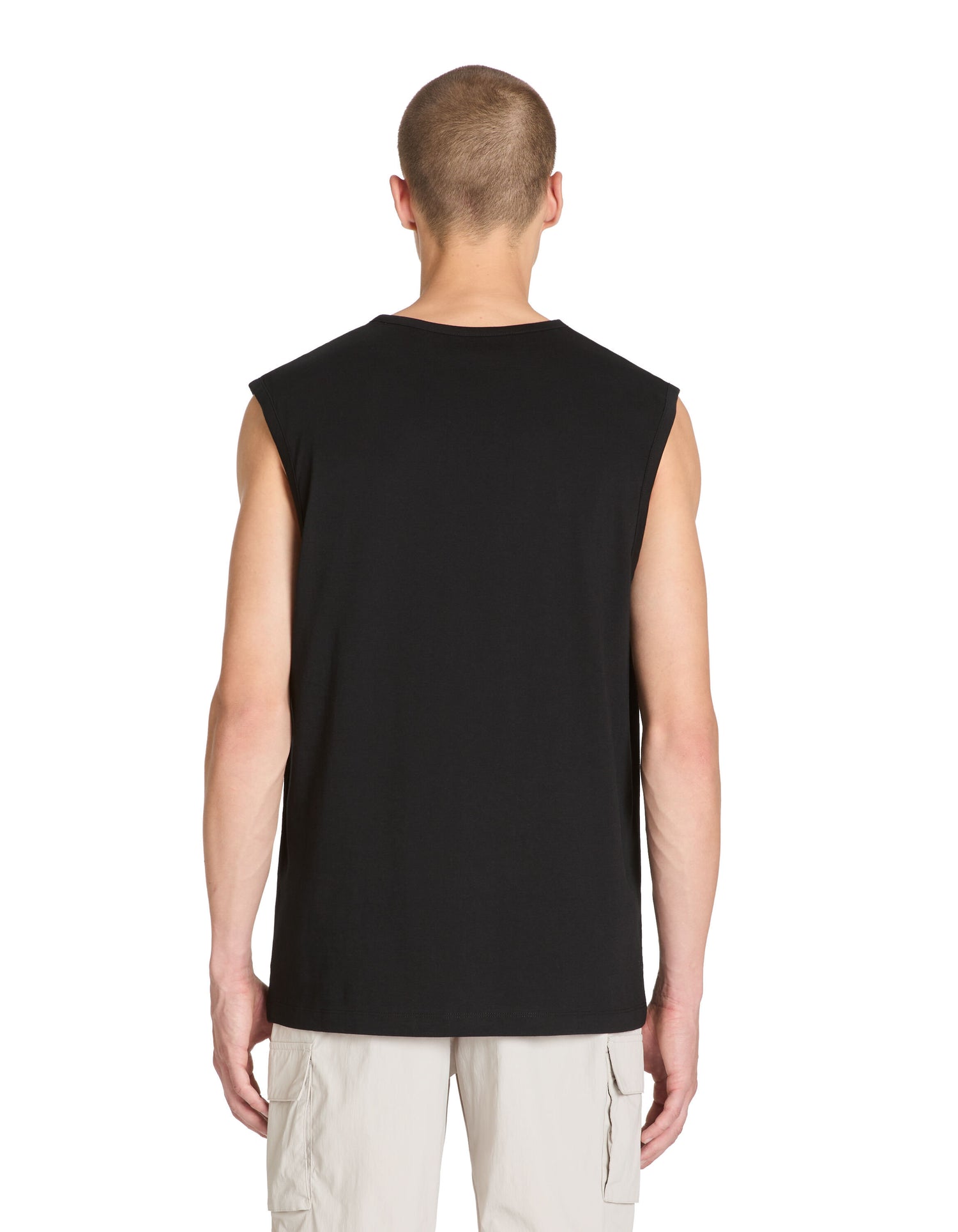 Cotton Crew Neck Tank Top - Black_04