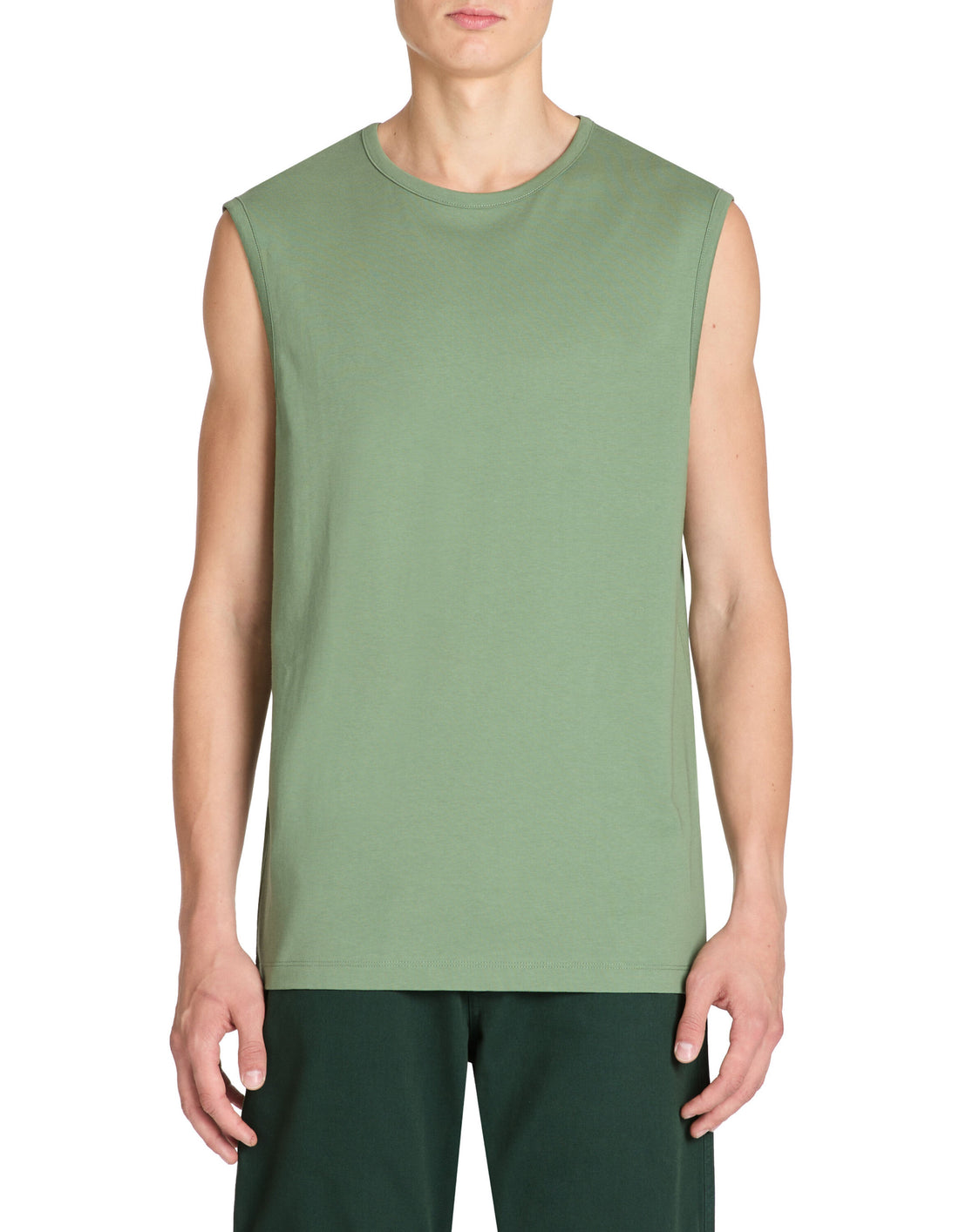 Cotton Crew Neck Tank Top - Khaki_02