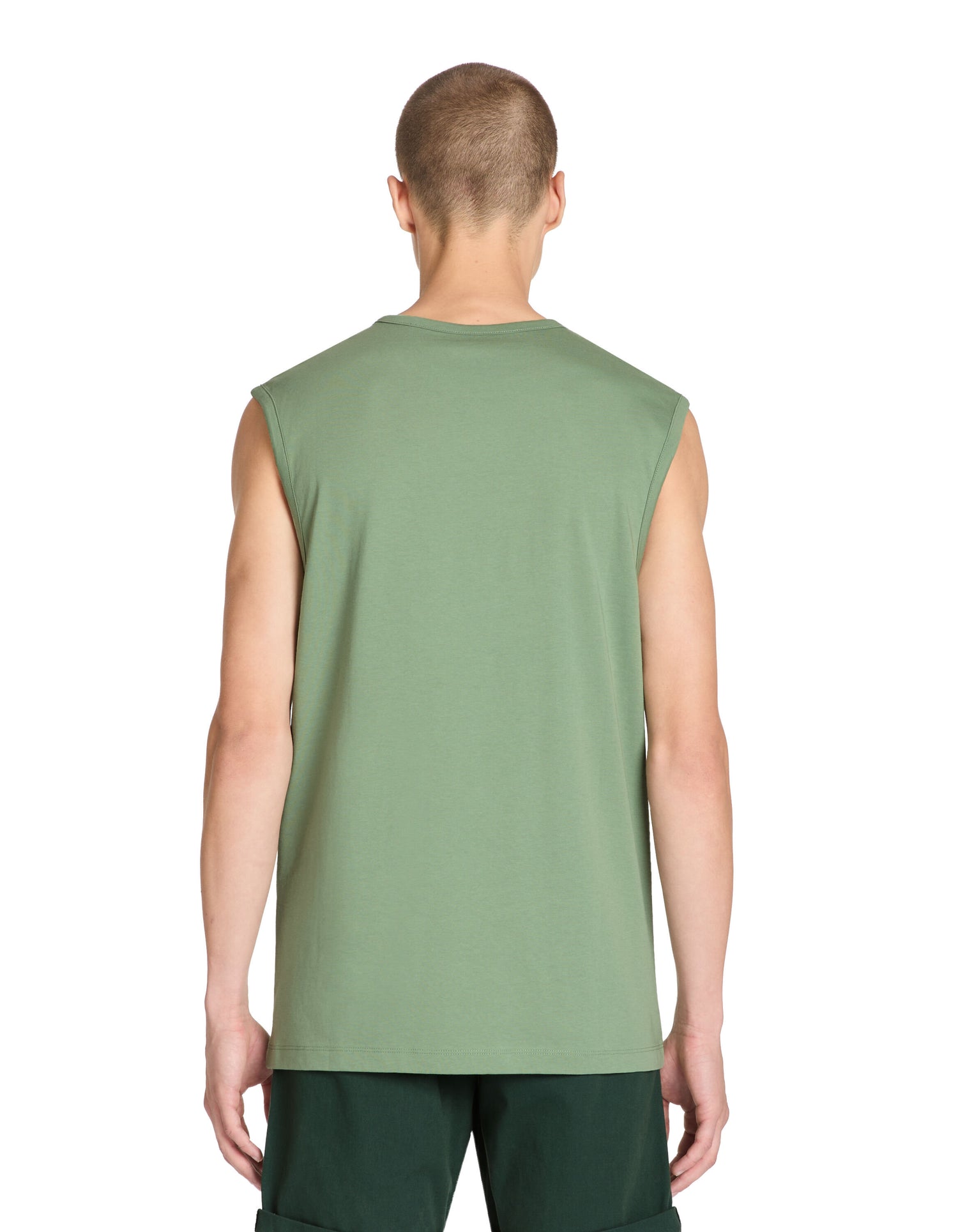 Cotton Crew Neck Tank Top - Khaki_04