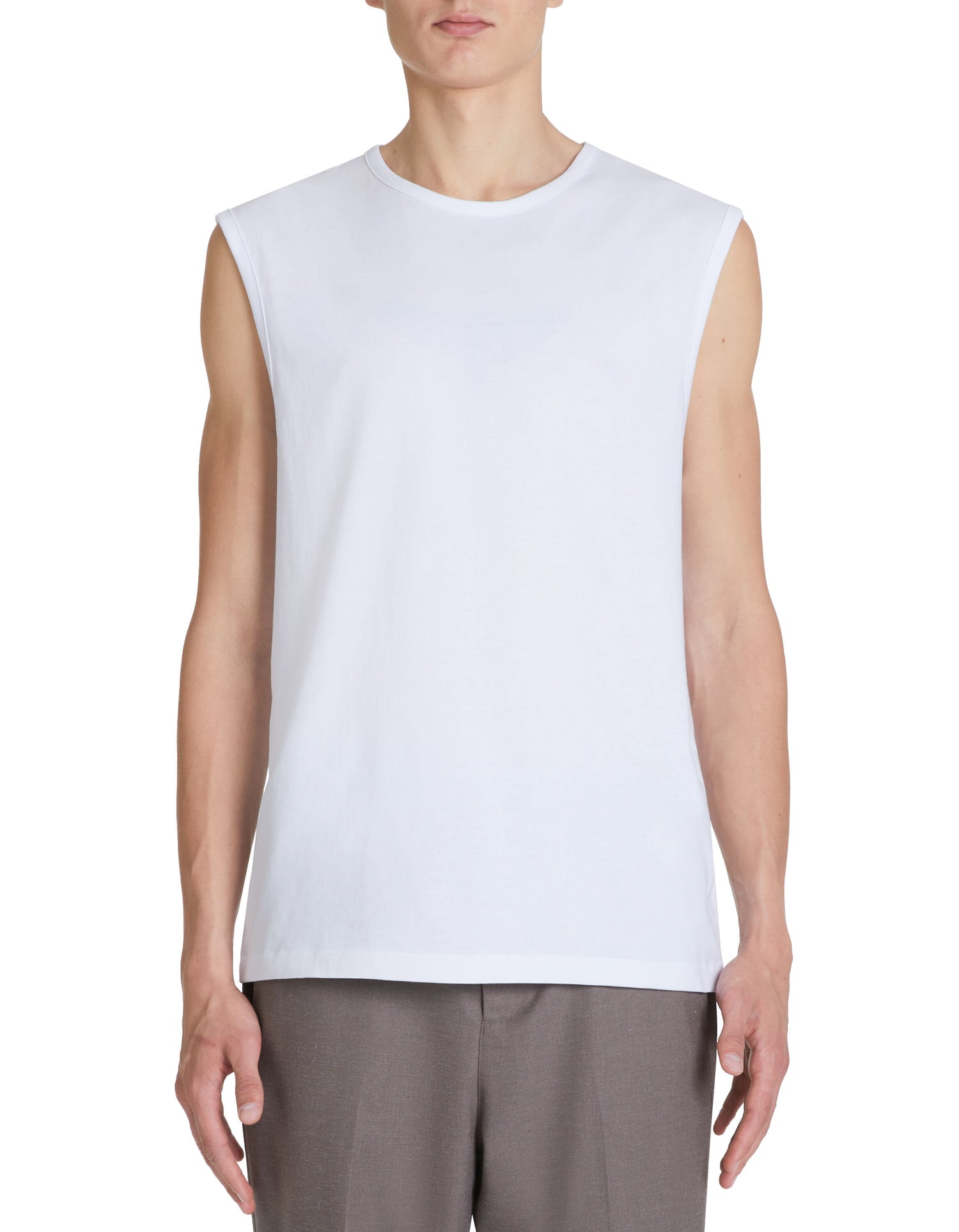 Cotton Crew Neck Tank Top - White_02