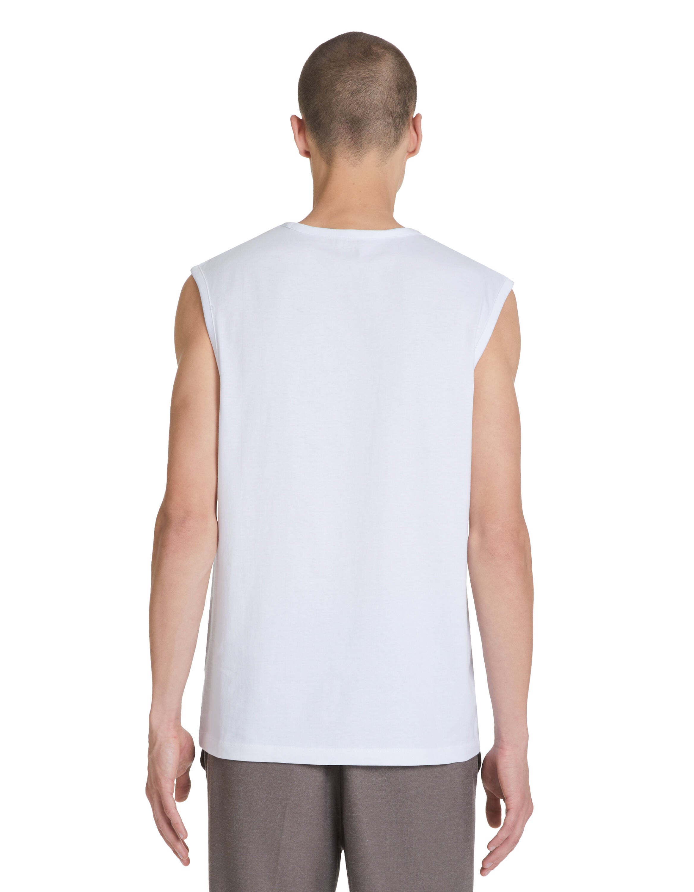 Cotton Crew Neck Tank Top - White_04